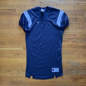 Champion Authentic Football Jersey Men's Medium V Neck Navy Blue Gray